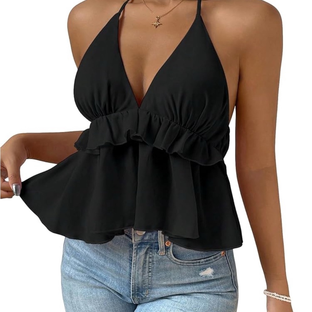 Amazon Black Ruffled Peplum Tank Top